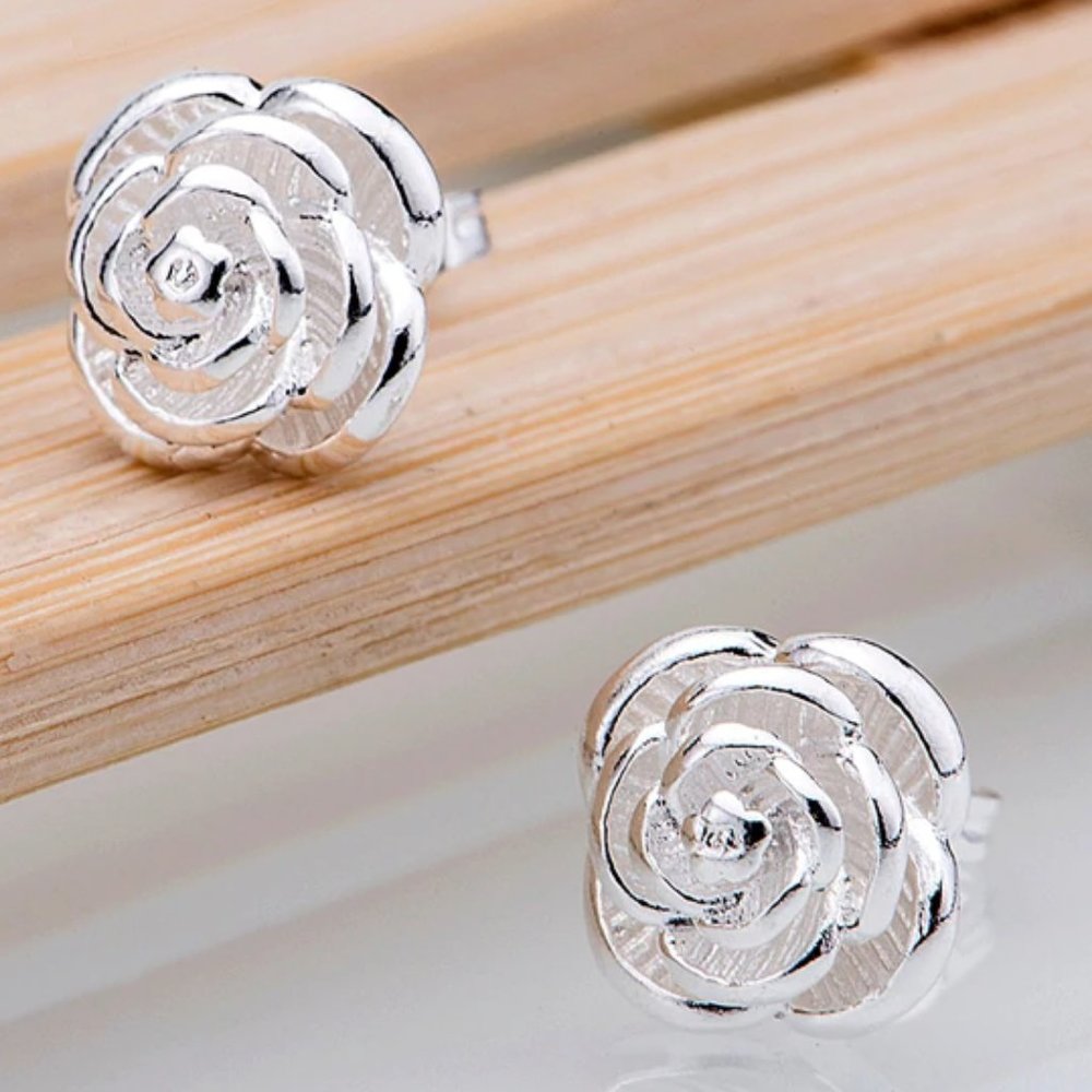 Silver Rose Earrings